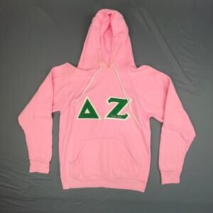 Vintage Delta Zeta Hoodie Pink Green Sorority Small 70s College Greek Letters